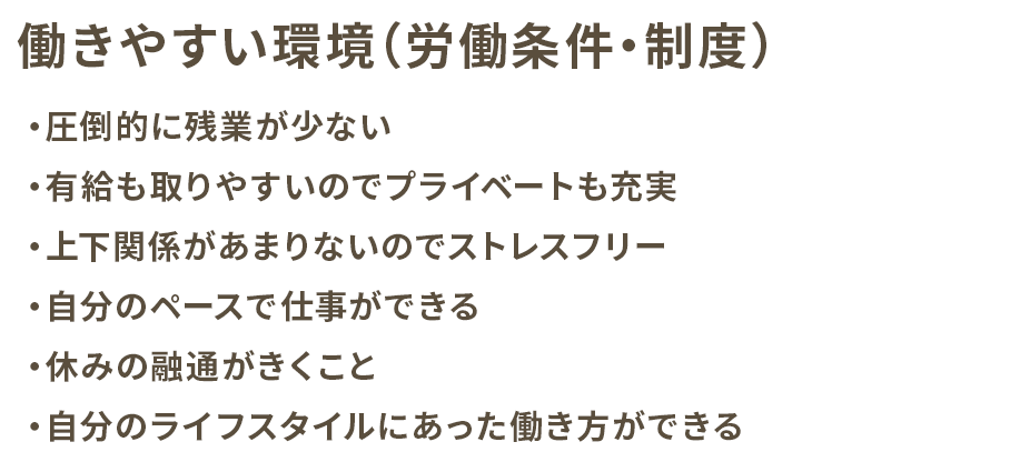 働きやすい環境（労働条件・制度）